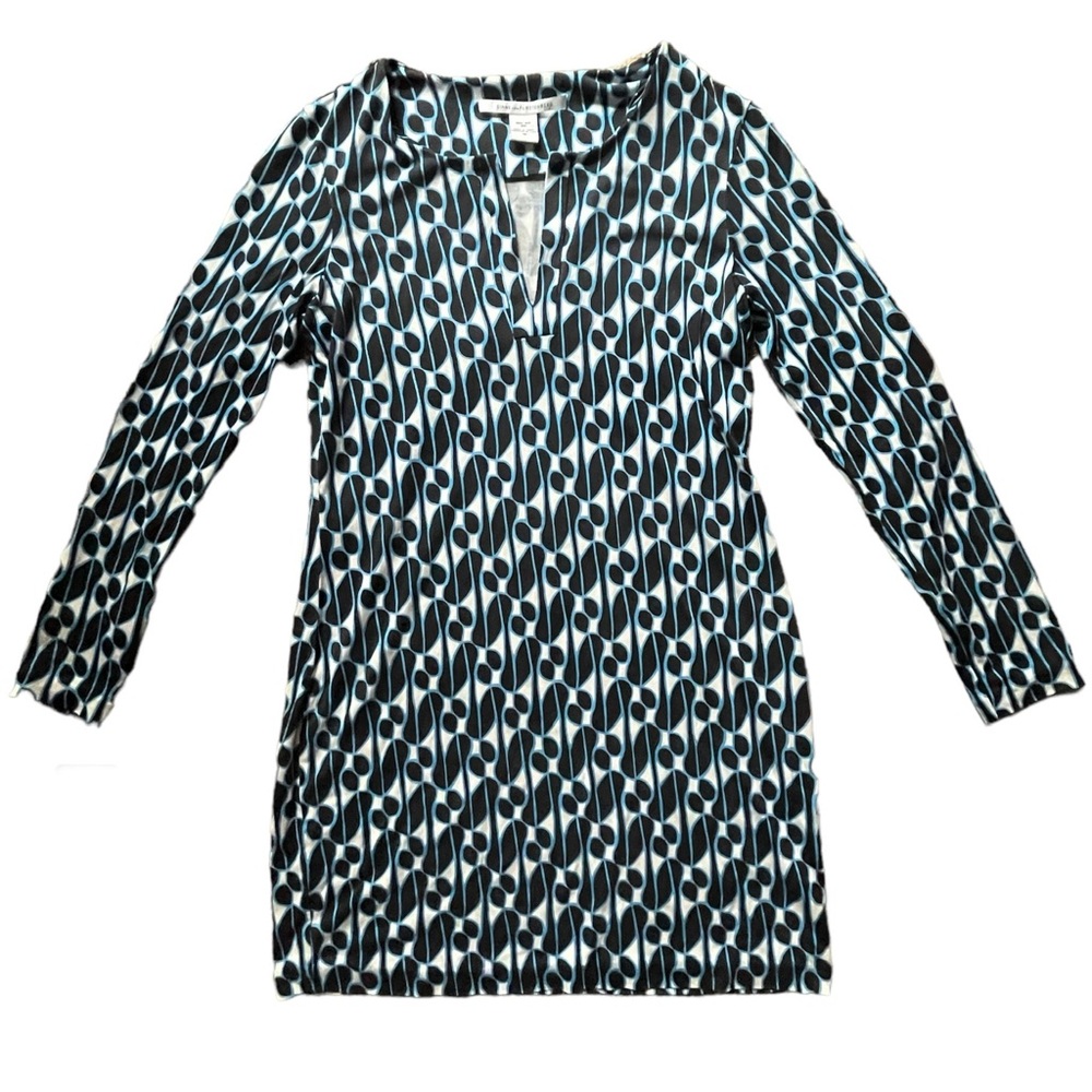 Diane von Furstenberg | Blue Geometric Print Silk Dress